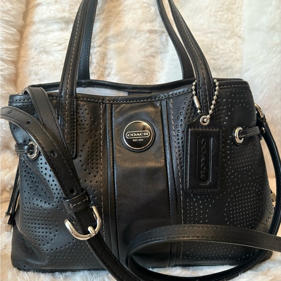 Coach Perforated Black Leather Tote - Picture 1 of 15